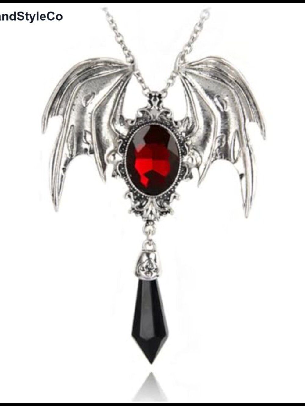 Gothic Bat Pendant Necklace Red Black Crystal Vampire Halloween Cosplay Jewelry